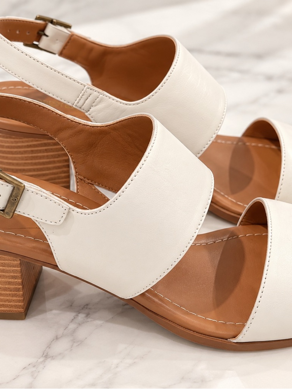 Caslon White Leather Block Heel Slingback Sandals
